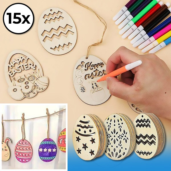 Ostereier aus Holz (15 Stück) | EGGNAMENTIFY